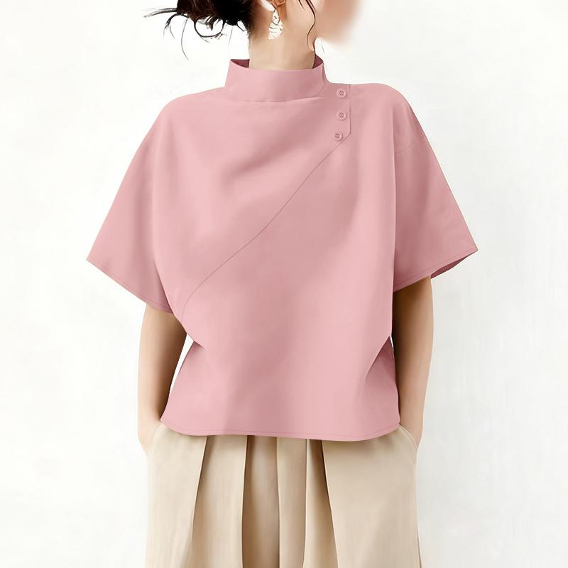 ZANZEA Women Casual Turtleneck Summer Loose Half Sleeve Blouse