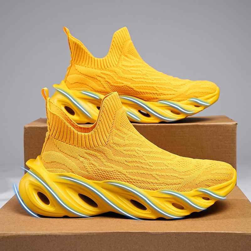 Men's Slip-on Sneakers Breathable Knit Athletic Shoes Hollow-out Cushioned Sole Fashionable Footwear for Training