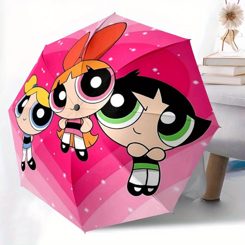 1pc Powerpuff Girls Automatic Opening Umbrella - Portable 3-Fold Design, 8-Rib Outdoor Umbrella, Ideal Gift for Fans, Travelers, Daily Use, Perfe
