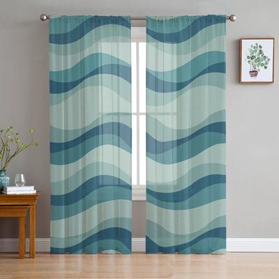 Linien Wellen Wellen Farbverlauf Voile Transparente Vorhänge für Wohnzimmerfenster Chiffon Tüll Vorhang Küche Schlafzimmer Vorhänge Heimdeko