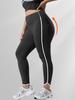 Tight-Fitting Sports Leggings with High Waist and Side White Stripes for Gym Outdoor Cycling Running and Yoga