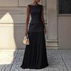 2026 Spring New Women's Clothing, European, American Amazon Cross-border Fashion Suit, Solid Color Slim Pleated Two-piece Set