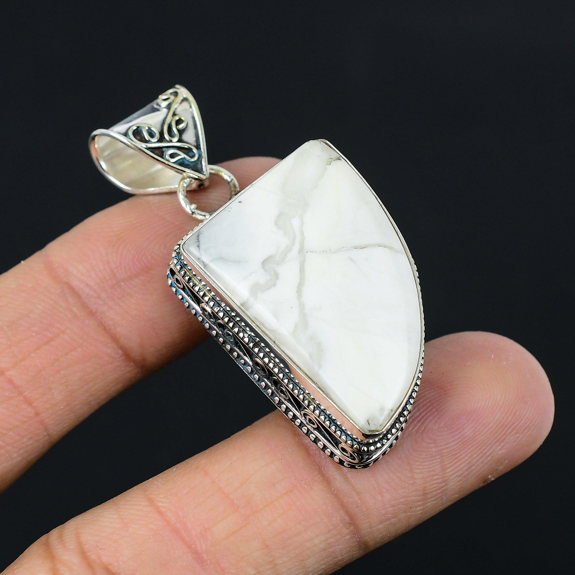 Daughters Day Sale Trillion Howlite Gemstone 925 Sterling Silver Pendant Jewelry