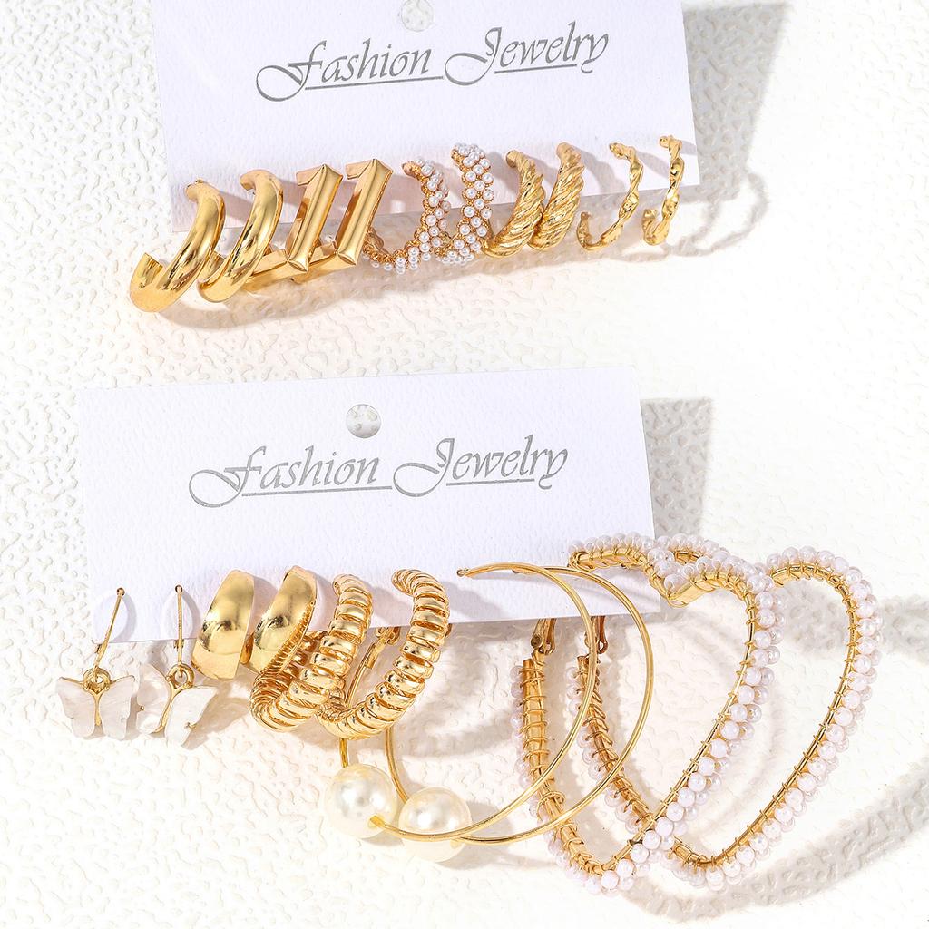 Elegant Imitation Zircon Big Heart-shaped Hoop Earrings Retro Gold Color Geometric Block C-shaped Earrings Women's Party Zircon