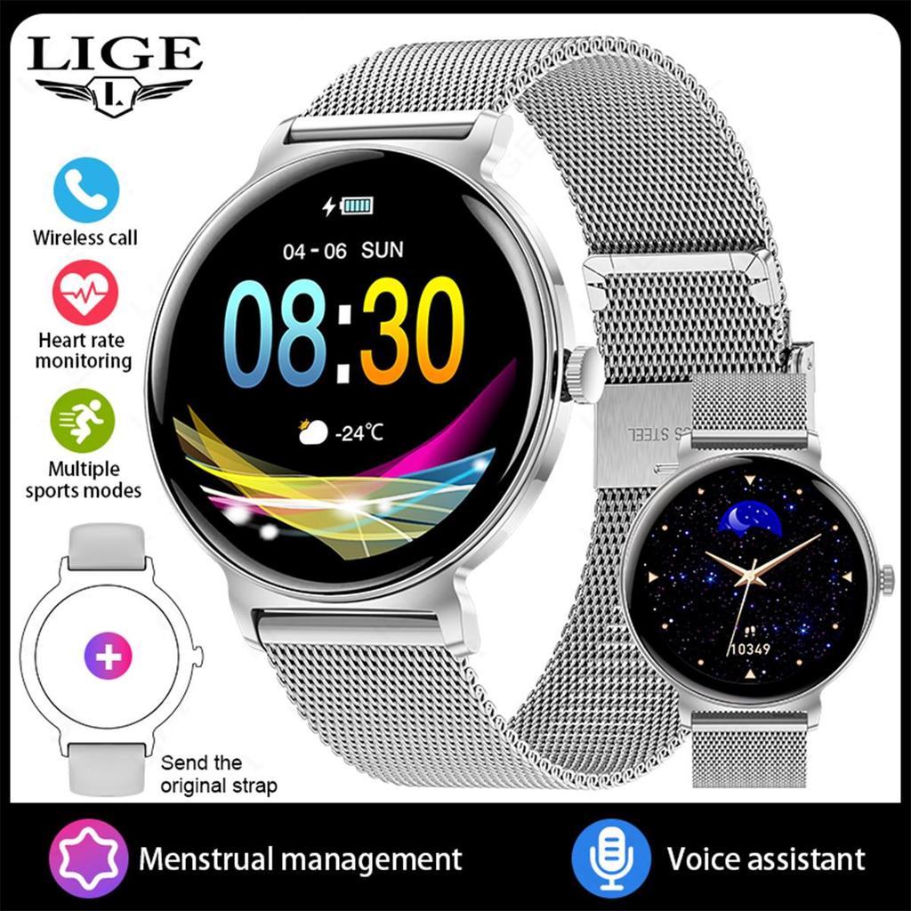 LIGE Damski Smartwatch Połączenia Bluetooth Monitorowanie Zdrowia Wodoodporny Sportowy Smart Bransoletka Prezent dla Dziewczyny
