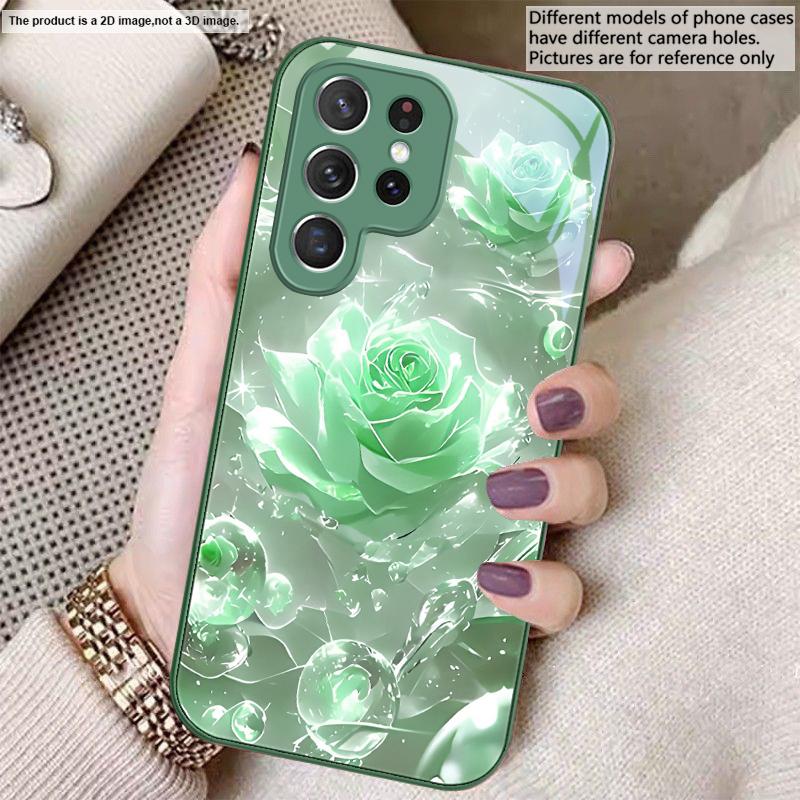 Ice Crystal-colored Roses For Samsung S26 S22 S8 9 10 S20 Ultra S21 Pro S22 Plus S23 FE S24Ultra S25 Edge S24+ Glass Phone Case