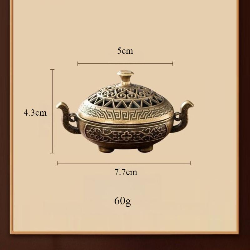 Binaural Antique Incense Burner Exquisite Pattern Hollow Three-legged Burner Indoor Alloy Incense Holders for Yoga Meditation Home Desktop Ornament