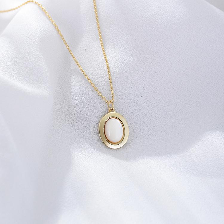 KSN140 Fulsun Fashion 925 Silver Personalized 14K 18K Gold Plated Oval Mother of Shell Pearl Bolo Necklace