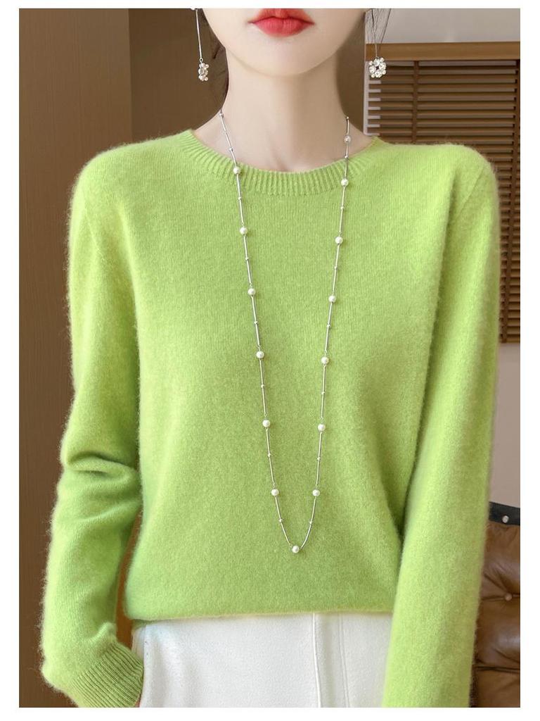 Herbst/Winter 2025 Damen 100% Wolle Nahtloser Rundhals Pullover