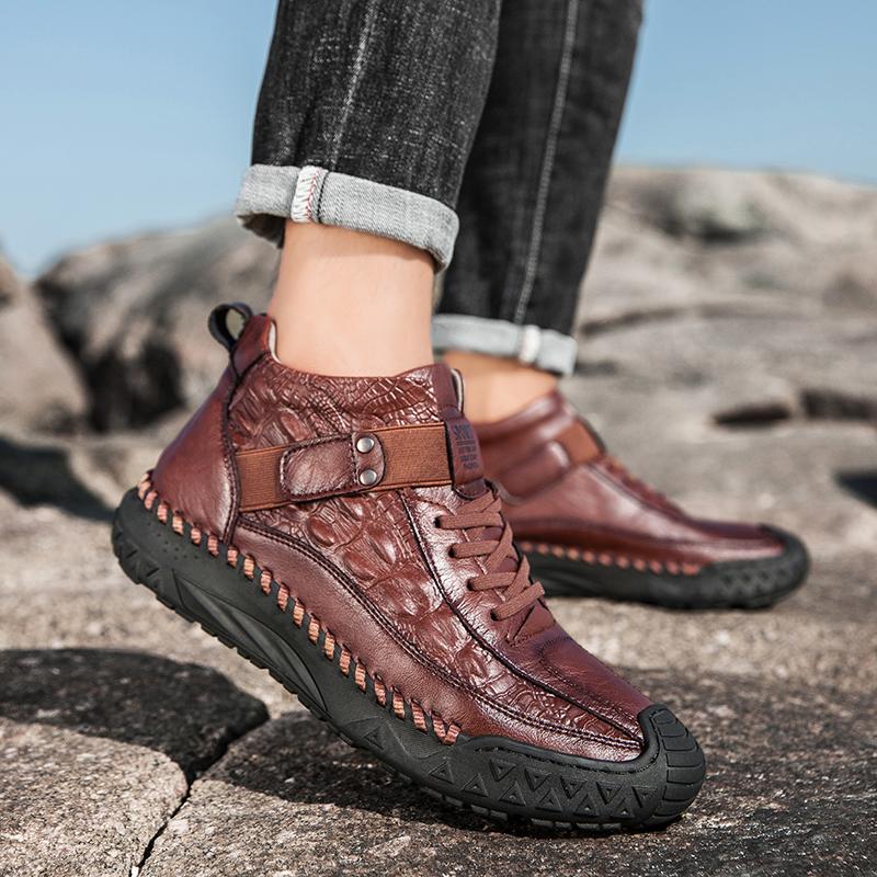Mens Outdoor Boots Luxury Handmade Leather Platform Hiking Boots for Men Casual Shoes High Quality Warm Male Ankle Boots Size 48