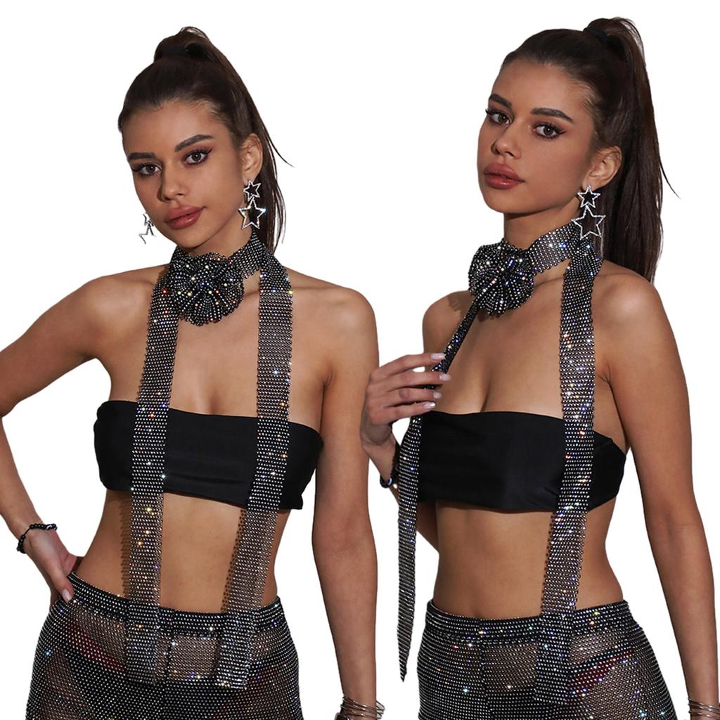 Femme Paillettes Étincelantes Strass Paillettes Cravate Foulard Fête Soirée Longue Fine Maigre Écharpes Mouchoir de Cou