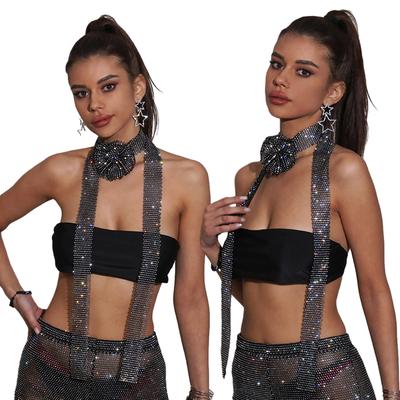 Women Glitter Sparkle Rhinestones Sequins Neck Tie Scarf 160cm Thin Skinny Long Neckerchief for Shirt Blouses