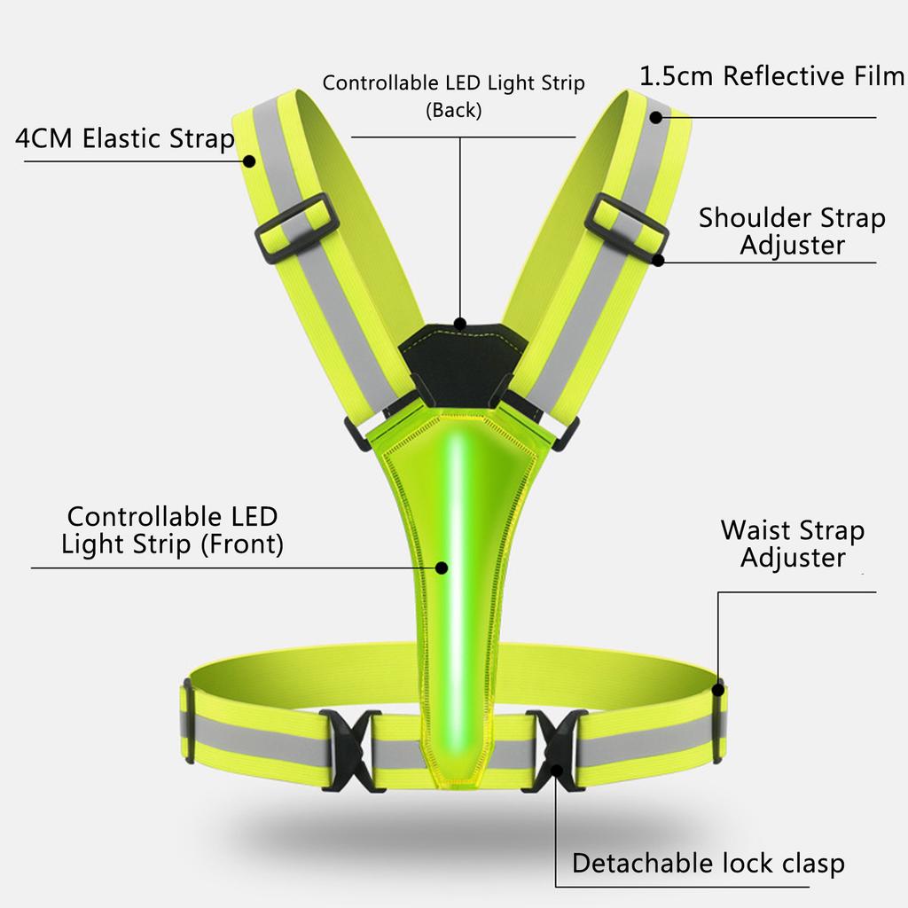 Led Reflective Running Vest Light with Strap High Visibility Up to 300m Elastic Fabric for Adults Kids