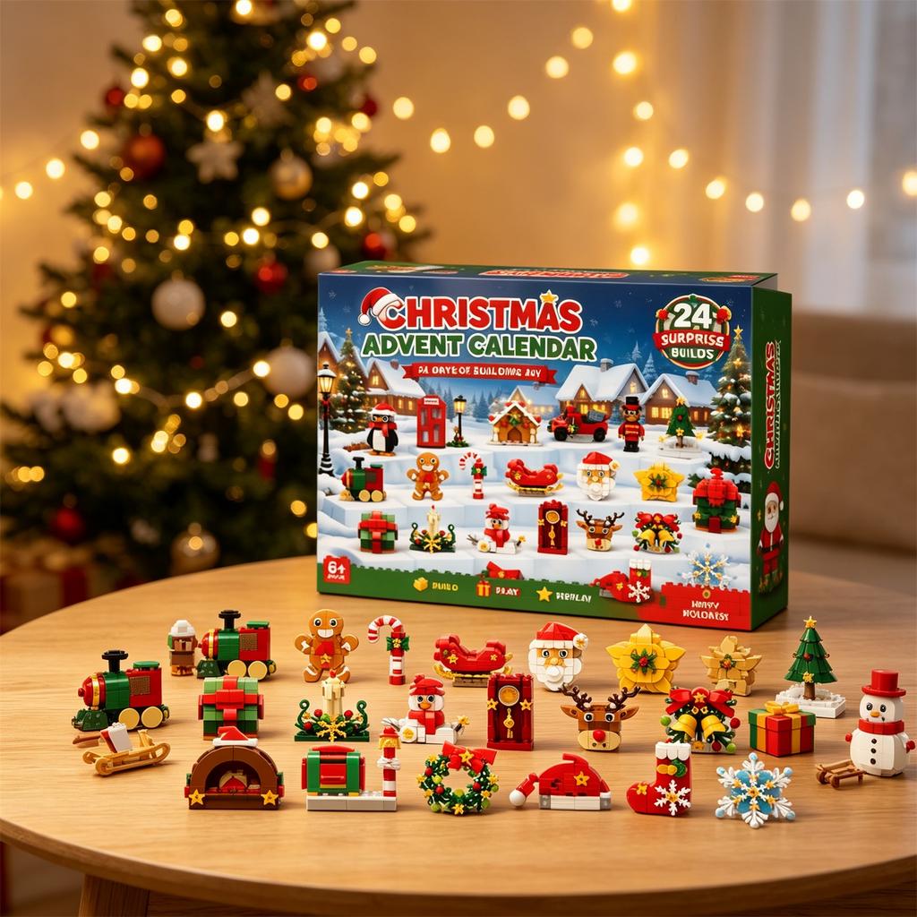 3D Christmas Advent Calendar Building Set with -Day Countdown, Assembly Ornaments, Surprise Gift for Kids