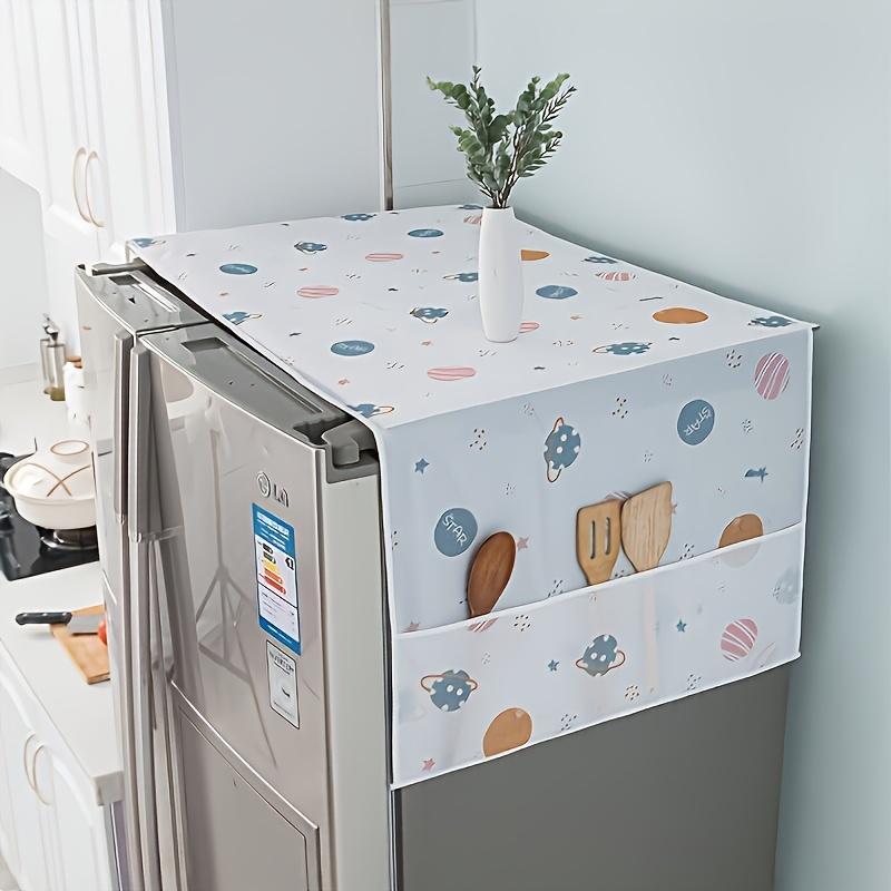 This Multifunctional Refrigerator Dust Cover Features Pockets, Measuring 50.4 X 20.5 Inches, Made from Modern Decorative Fabric. It Is Suitable
