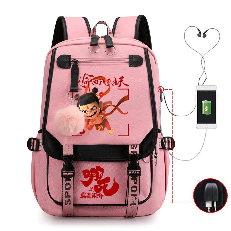 Cartoon Movie Nezha Printing Leisure Burden Reduction Travel Bag Backpack Multi-Function Large Capacity Usb Student Schoolbag