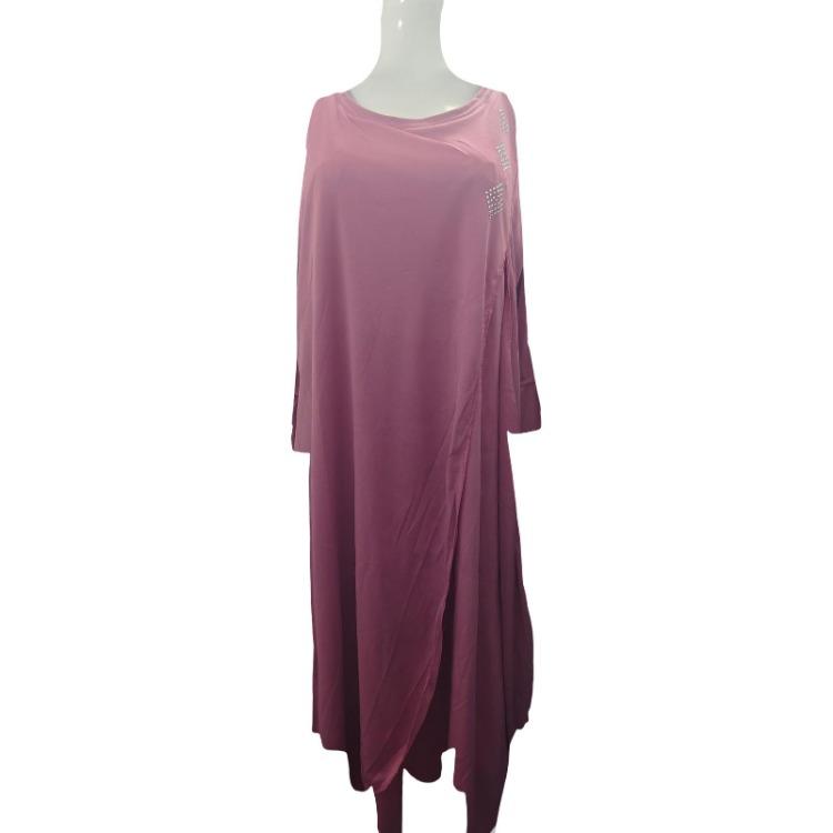 Plus Size Midi Dress for Women Office Daily Wear Fall Spring Parties A Line Layerd Hem Three Quarter Sleeves Round Neck Mid Calf Length