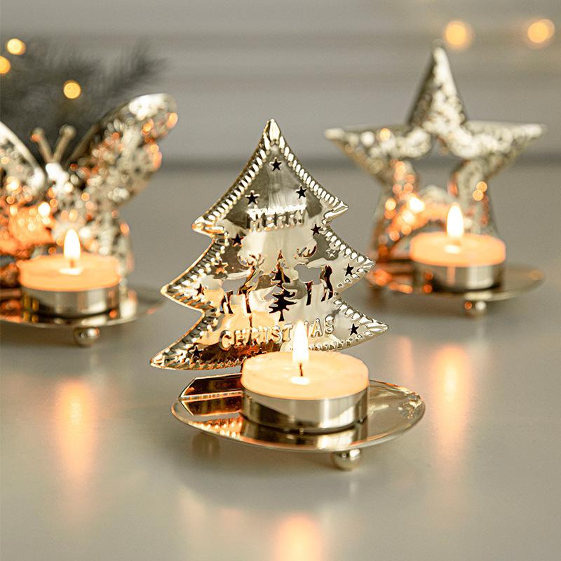 New Christmas Candle Holders Gold Wrought Iron Candle Stand Ornaments Christmas Decorations Vintage Lamp Stand Trays Decorative