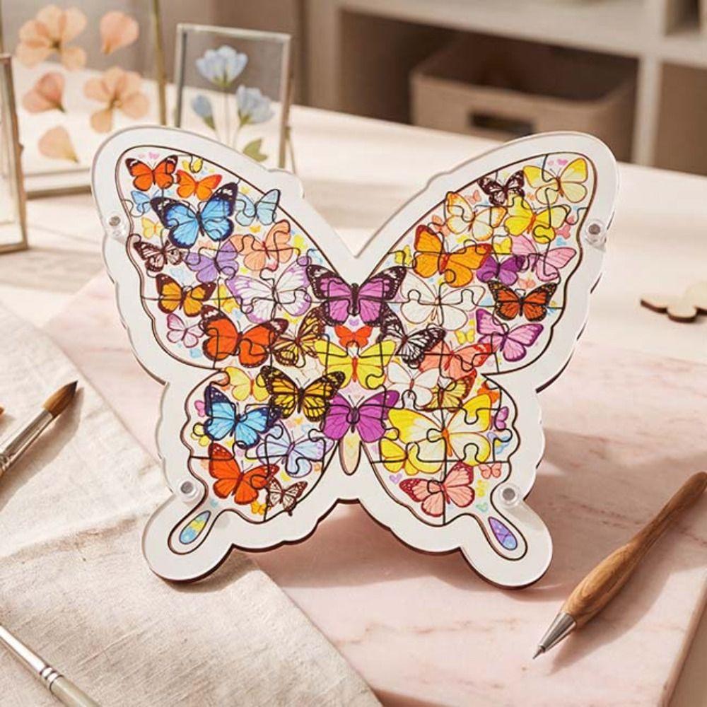 Bouquet Cat Wooden Puzzle Brain Burning Unique Irregular Puzzle Butterfly Jigsaw for Adults
