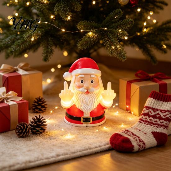 Funny Santa Claus Middle Finger Lamp Christmas Light, Naughty Reindeer Giving with LED Unique Office Desk Accessories Warm Glow, Wall And