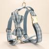 Plaid Pet Walking Harness Set with Bow Design, Adjustable Vest Collar Leash Kit for Small Dogs