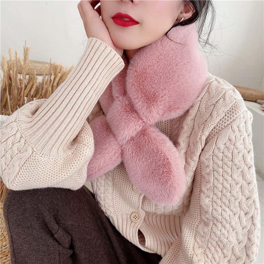 Protection Women Cross Scarf Imitation Rabbit Fur Scarf Comfortable Neckerchief Korean Style Wraps
