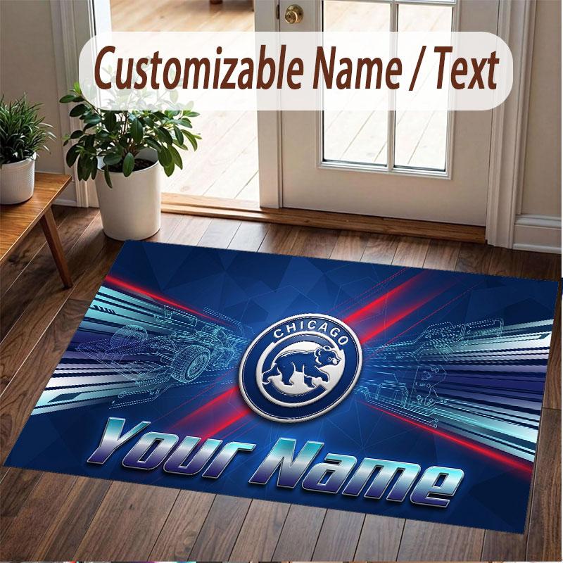 Custom Rug Chicago Cubs Pattern Print Name Text Soft Non‑Slip Floor Carpet for Home Indoor Decoration