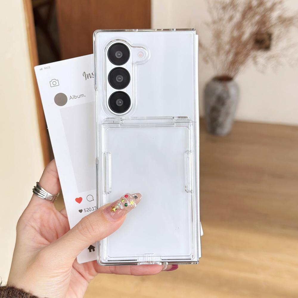 Flip Slot Card Wallet Clip Stand Phone Case For Samsung Galaxy Z Fold 7 6 5G Fold6 ZFold6 Zfold6 Solid Color PC Protective Cover