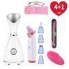 Vaporizator Facial Nano Ionic, Aparat cu Aburi Calzi pentru Față, Aspirator Remover Puncte Negre, Perie Silicon Curățare Față, Set Îngrijire Piele