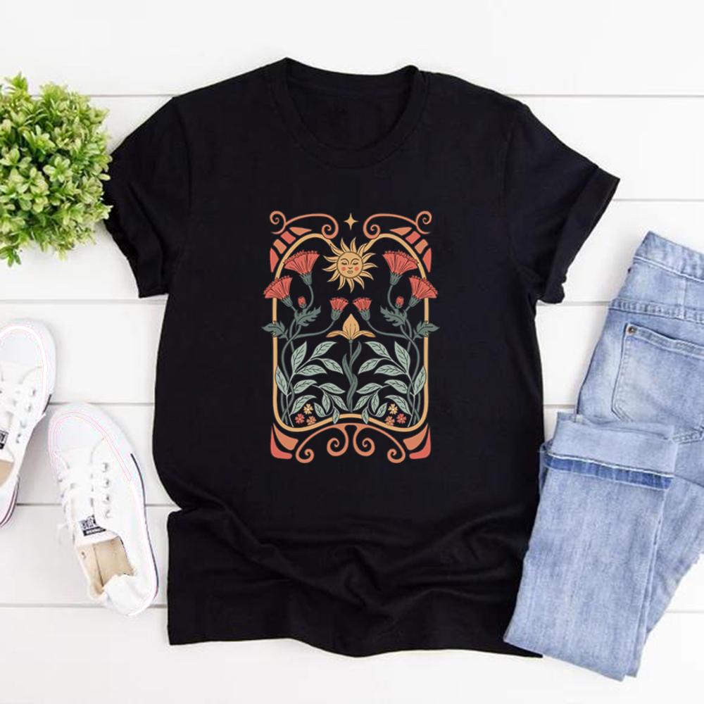 Boho Wildflowers Tshirt Boho Flowers T Shirt Women Short Sleeve Tshirts Vintage Casual Tops Floral Nature Tee Women Clothing