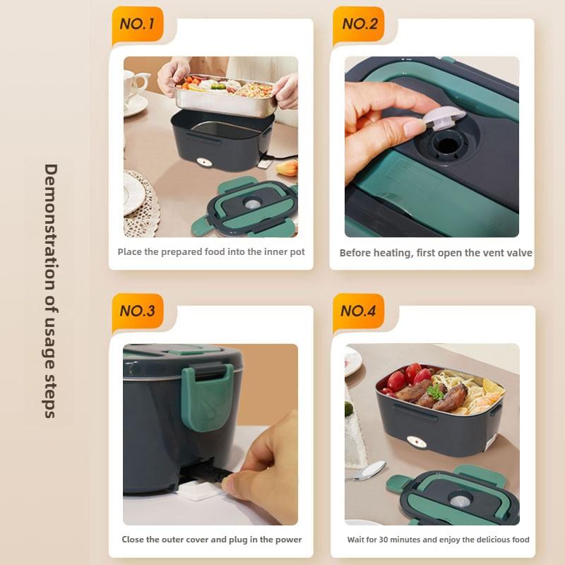 Large Capacity Plastic Heating Lunch Box with Spoon New Portable Food Warmer Electric Lunch Box for Car & Truck & Home & Office
