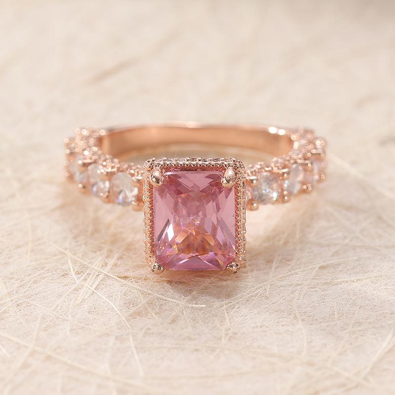 Luxury Rose Gold Color Inlaid White Pink CZ Women's Ring Geometry Fashion Daily Wear Party Jewelry