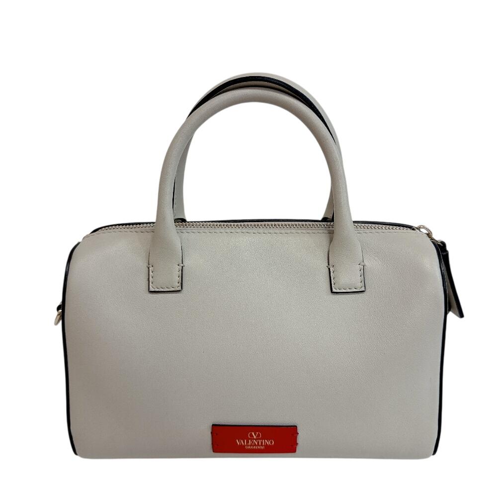 Valentino Garavani Mini Boston Bag with Strap, 2-Way leather Handbag white leather Used