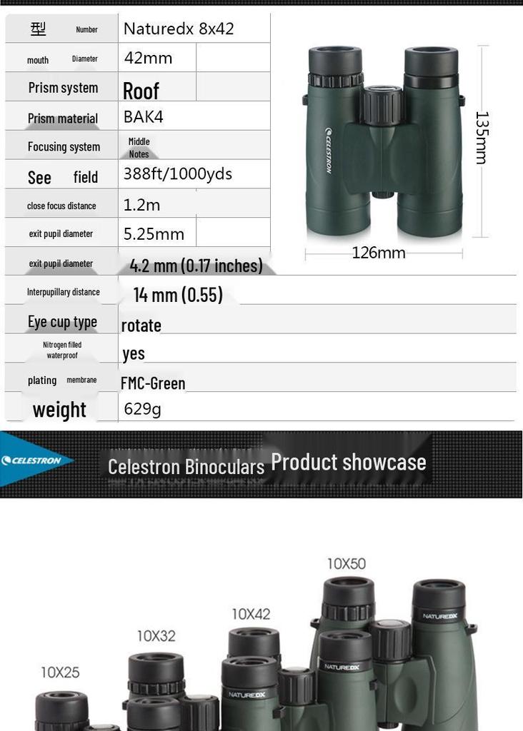 Celestron Nature DX HD Waterproof Nitrogen-Filled Low Light High Magnification Phase Coated Binoculars