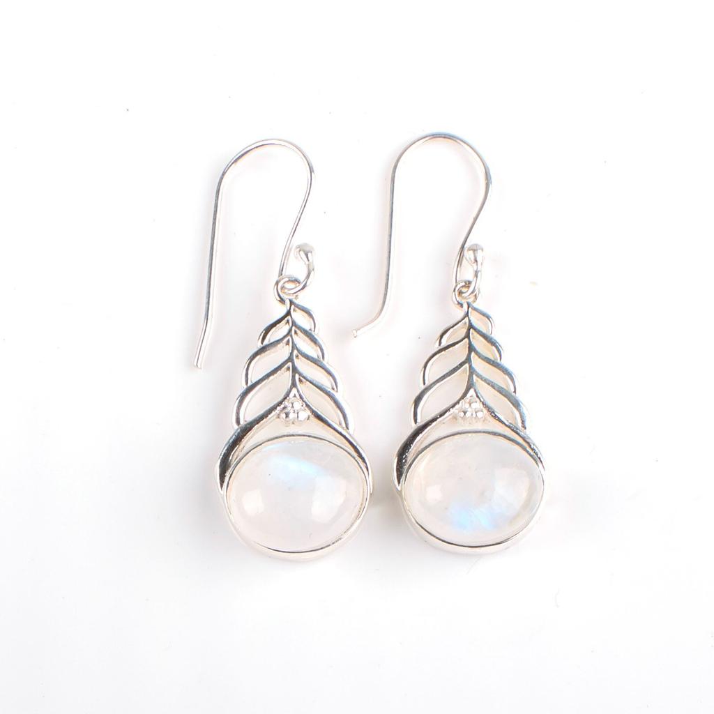Rainbow Moonstone Gemstone 925 Sterling Silver Jewelry Handmade Earrings 1.64" CE-1-35