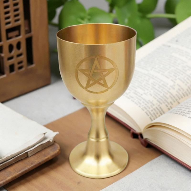Handcrafted Brasses Goblet With Moon And Star Pattern Pentagrams Chalice Perfect For Ceremonies And Display