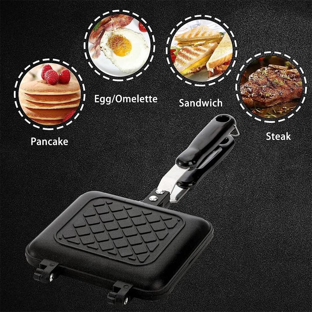 Double Sided Frying Pan Sandwich Maker Non-Stick Grilled Sandwich And Panini Maker Pan With Handle Aluminum Flip Pan Decor