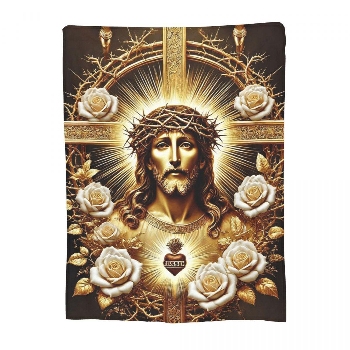 

Jesus Christ Angelic Heart Religious Blanket Soft Warm Flannel Throw Blanket Plush for Bed Living room Picnic Travel Home Sofa 80x120cm
