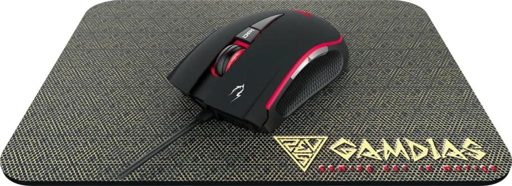 GAMDIAS Optical Gaming Mouse with Mouse Mat, Multi-Color Lighting, 4-Level Adjustable 1200-3200 DPI, and 6 Buttons (ZEUS E2)