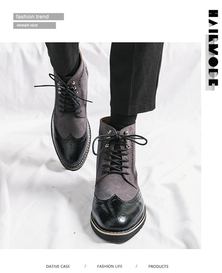 Plus Size Men's Autumn/Winter Leather Chelsea Boots - British Style High-Top Fashion