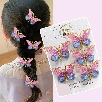 5pcs Sweet Stereoscopic Color Butterfly  Gradient Cute Baby Hairpins Kids Hair Clips Children Headwear Princess Girls Accessori