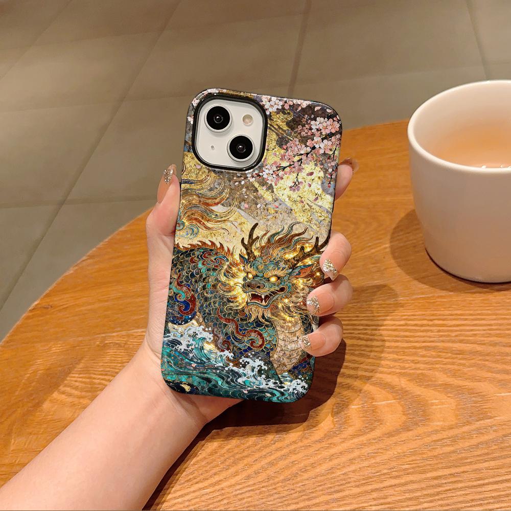 

Stylish Golden Dragon Kylin Printed 2 in 1 TPU+PC Phone Case for Samsung Galaxy S26 S25 Ultra S24+ S24 S23 Plus A56 A36 5G Cover Galaxy S26 Ultra