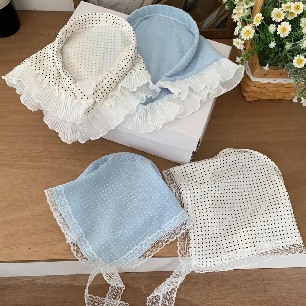 Summer Lace Triangle Headscarf Woman Polka Dot Lace Square Scarf Sweet Turban Cap Sunscreen Headwrap Hair Hoop Girl Court Bonnet