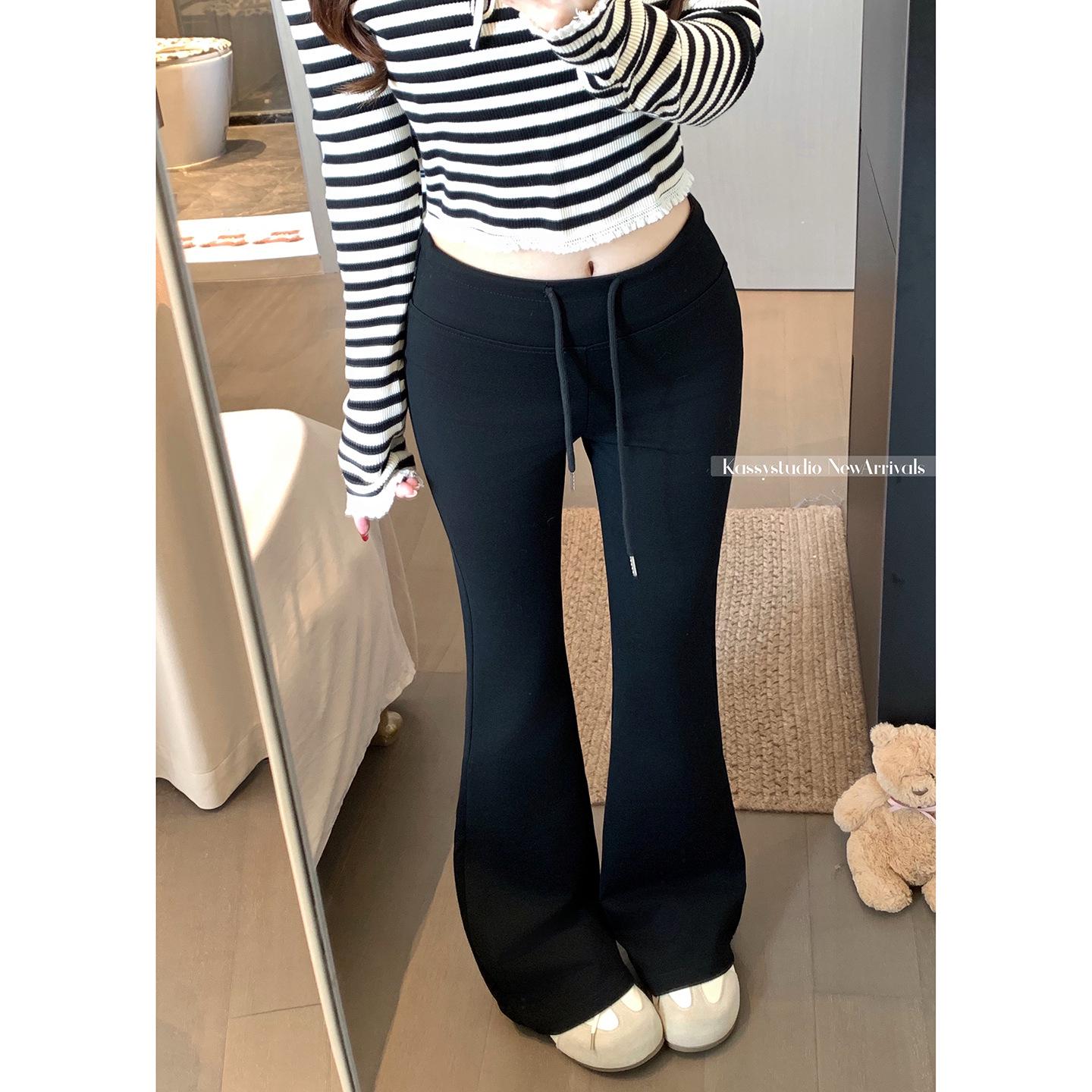 

Spring Women s Coffee-Colored High-Waisted Micro-Flare Bell-Bottom Pants - Slim-Fitting, Floor-Length, Leg-Lengthening, Versatile Casual Wear Large чёрный