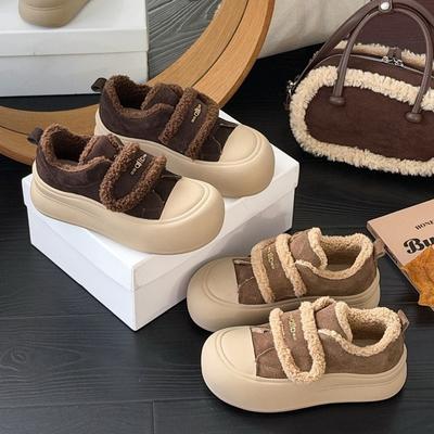Leather Snow Boots Women's Winter New Round Head Velcro Thickened Warm Platform Casual Cotton Shoes Tide