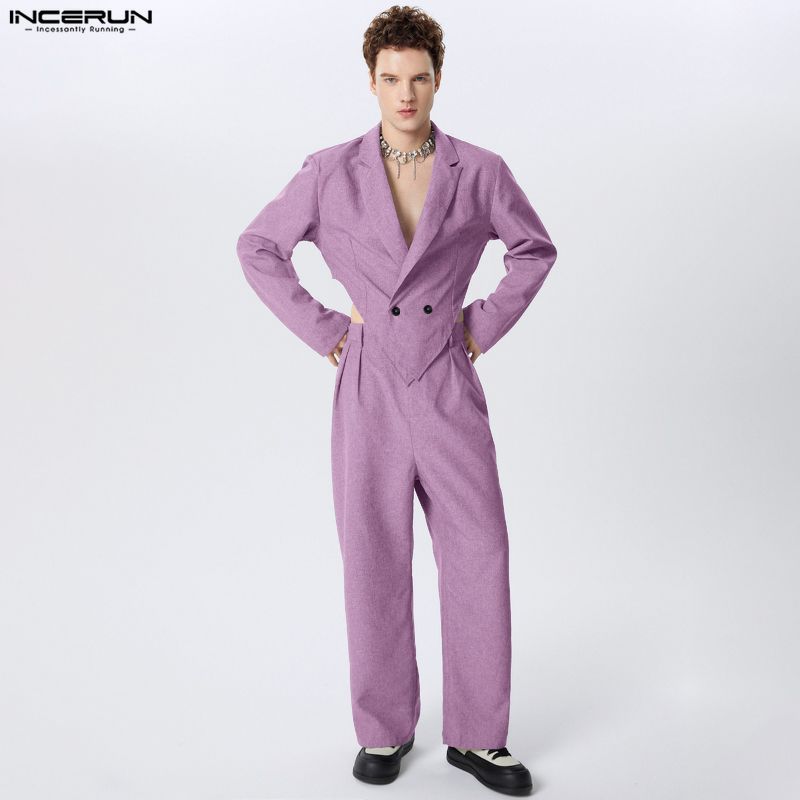 INCERUN 2PCS Men Long Sleeve Irregular Cropped Blazer and Long Pants Casual Loose Sets