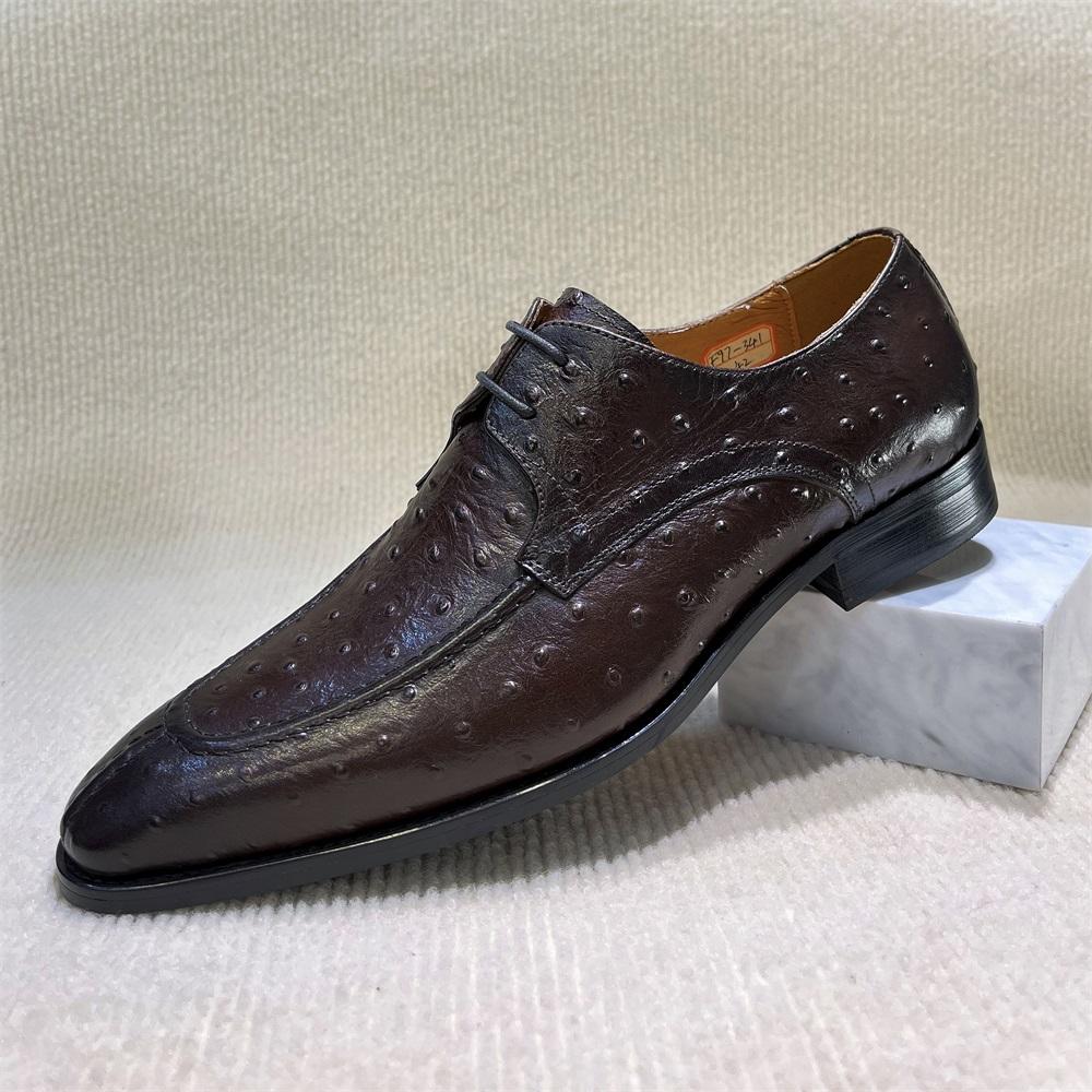 

Модная мужская обувь из натуральной кожи для формальных мероприятий, с заостренным носком, на шнуровке, офисные оксфорды для бизнеса, черная, коричневая, банкетная обувь 39 коричневый