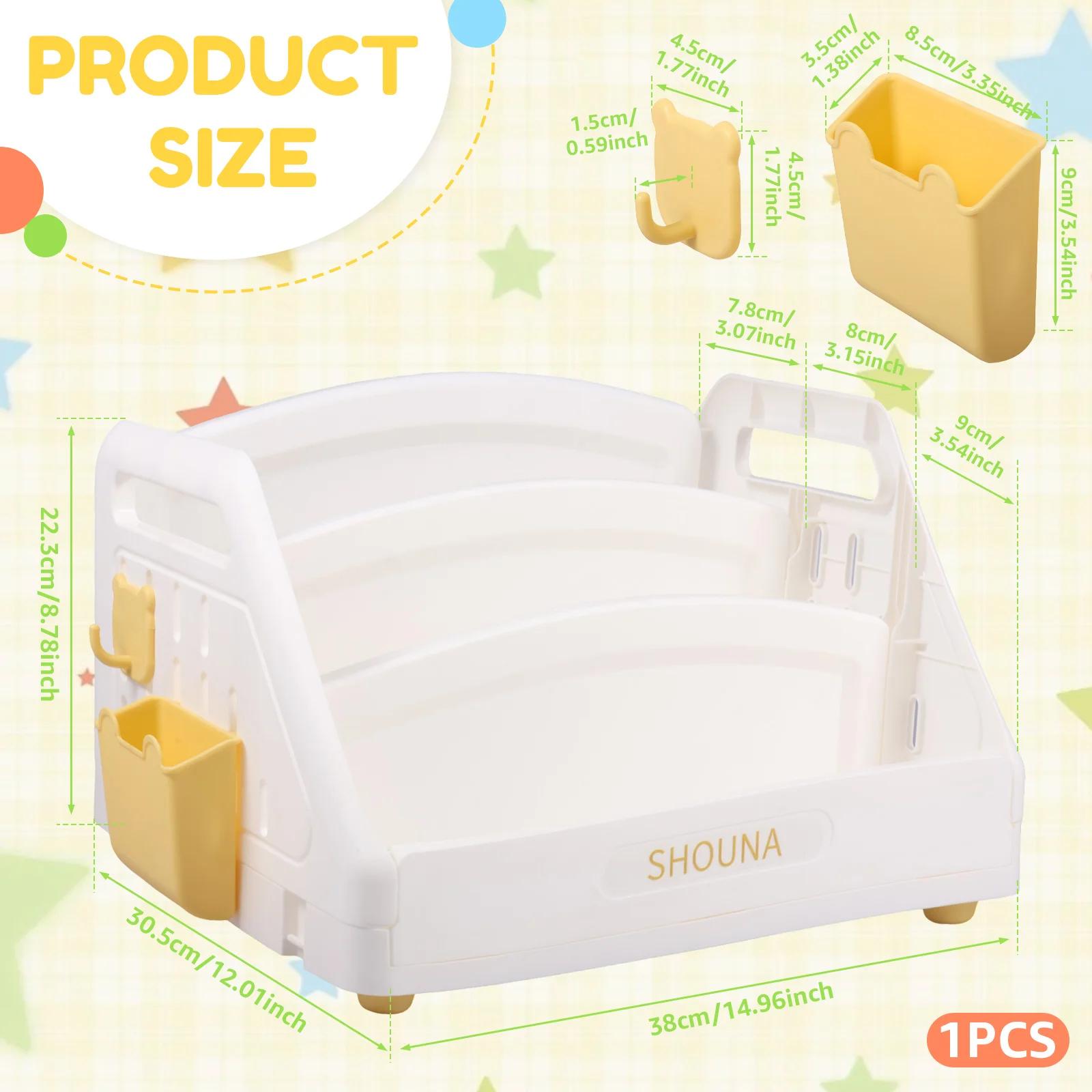 

3 Tier Toddler Bookshelf Plastic Montessori Bookshelf with Hook and Hanging Basket Kids Book Toy Storage Rack Desktop Organizer