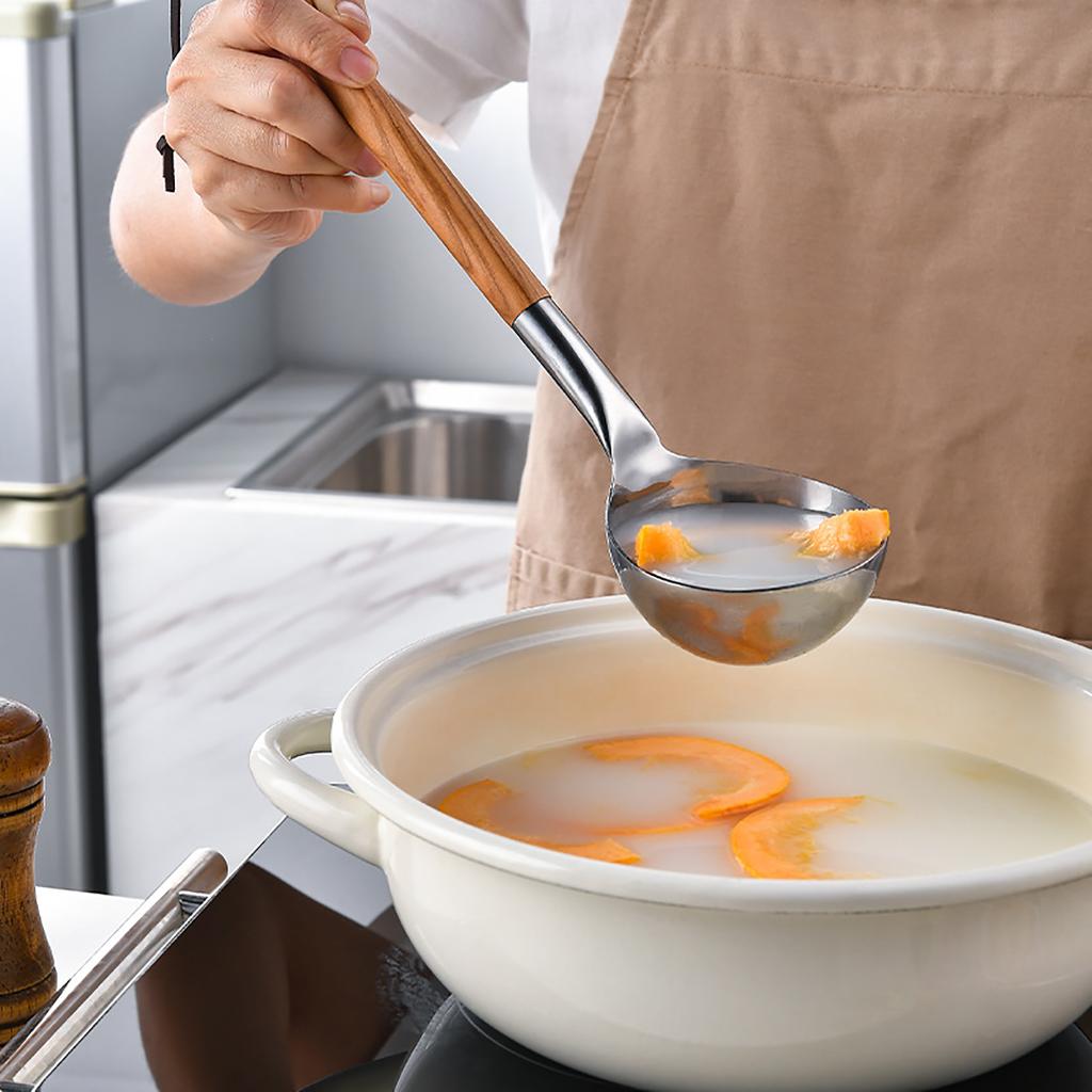 1/4pcs Stainless Steel Cooking Utensil Wooden Handle Frying Spatula Leaking Spatula Soup Spoon Kitchenware Utensils Kitchen Tool