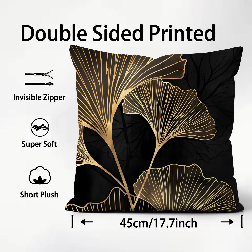 Ginkgo Leaves Luxury Cushion Cover Plush Fabric Soft DoubleSided Printed Sofa Warm Winter Home Child Gift Pillow Case